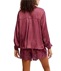 Free People Midnight Muse Woven Long Sleeve Notch Collar Coordinating Sleep Top
