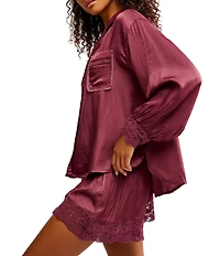 Free People Midnight Muse Woven Long Sleeve Notch Collar Coordinating Sleep Top