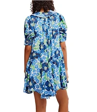 Free People Moon Chaser Floral Printed V-Neck Short Sleeve Mini Babydoll Dress