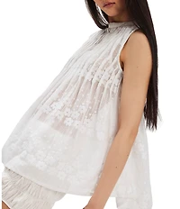 Free People Moon Magic Mesh Round Neck Sleeveless Tunic Top