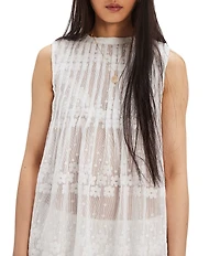 Free People Moon Magic Mesh Round Neck Sleeveless Tunic Top