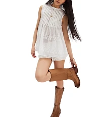 Free People Moon Magic Mesh Round Neck Sleeveless Tunic Top