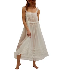 Free People Moon Phase Sleeveless Square Neck Sheer Ruffled Midi Slip