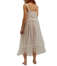 Free People Moon Phase Sleeveless Square Neck Sheer Ruffled Midi Slip