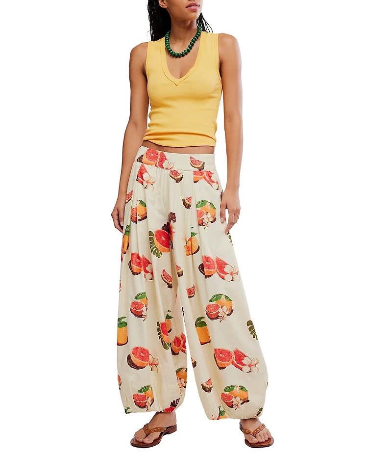 Free People Moonflower Fruit Printed Mid Rise Pull-On Balloon Pants