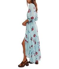 Free People Morning Meadows Floral Dotted Printed Square Neck 3/4 Sleeve Maxi Dress