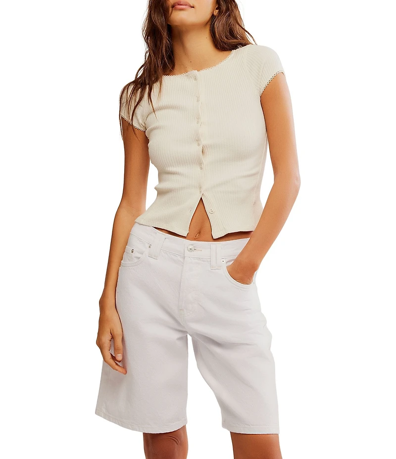 Free People Most Wanted Crew Neckline Cap Sleeve Button Front Cardigan