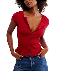 Free People Most Wanted Crew Neckline Cap Sleeve Button Front Cardigan