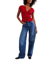 Free People Most Wanted Crew Neckline Cap Sleeve Button Front Cardigan