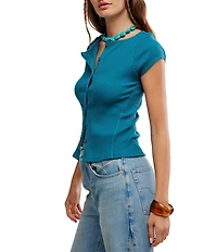 Free People Most Wanted Crew Neckline Cap Sleeve Button Front Cardigan