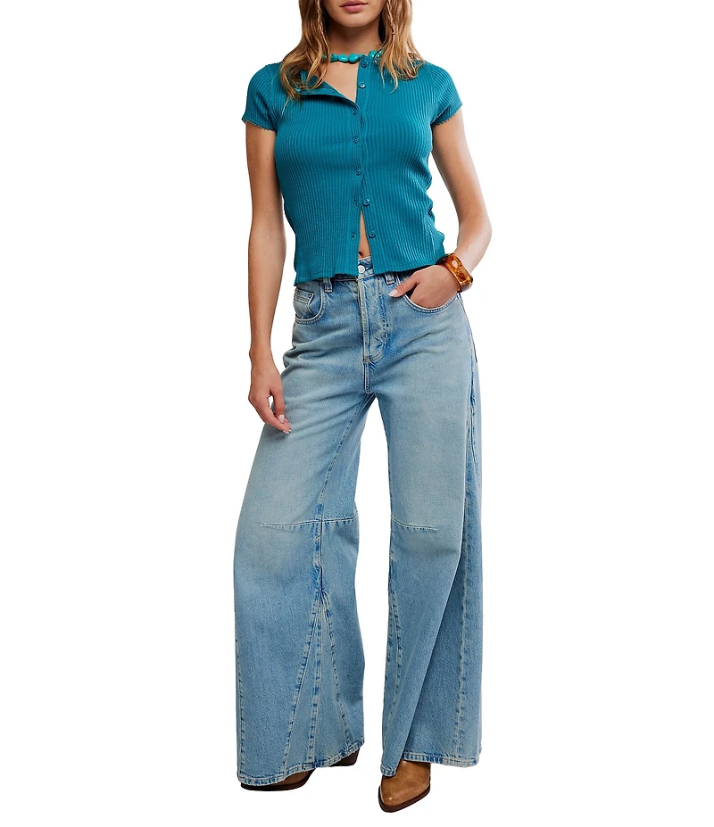 Free People Most Wanted Crew Neckline Cap Sleeve Button Front Cardigan