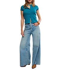 Free People Most Wanted Crew Neckline Cap Sleeve Button Front Cardigan