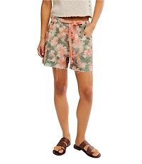 Free People Moxie Printed Barrel Denim Shorts