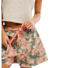 Free People Moxie Printed Barrel Denim Shorts