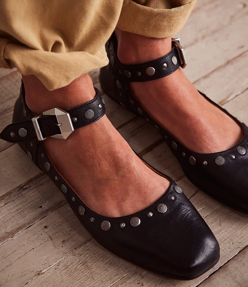 Free People Mystic Studded Leather Ankle Wrap Ballet Flats