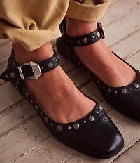 Free People Mystic Studded Leather Ankle Wrap Ballet Flats