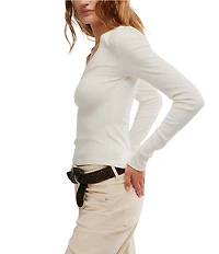 Free People Neria V-Neck Long Sleeve Exposed Seam Tee