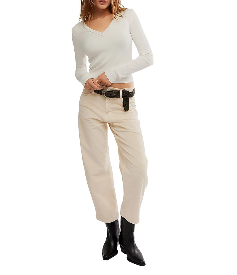 Free People Neria V-Neck Long Sleeve Exposed Seam Tee