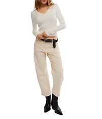 Free People Neria V-Neck Long Sleeve Exposed Seam Tee