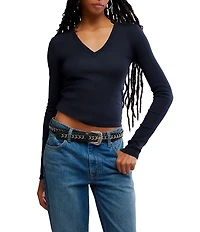 Free People Neria V-Neck Long Sleeve Exposed Seam Tee