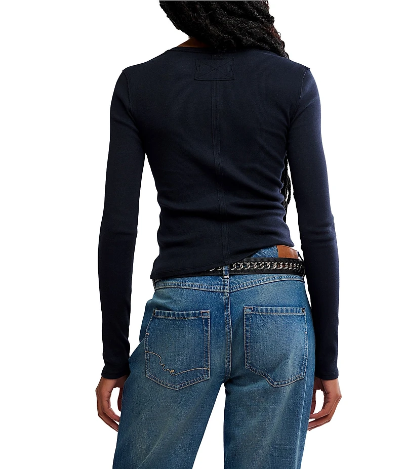 Free People Neria V-Neck Long Sleeve Exposed Seam Tee