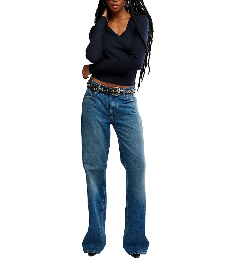 Free People Neria V-Neck Long Sleeve Exposed Seam Tee