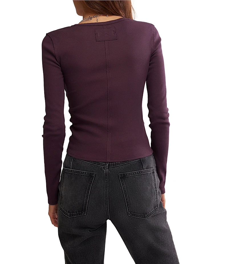 Free People Neria V-Neck Long Sleeve Exposed Seam Tee