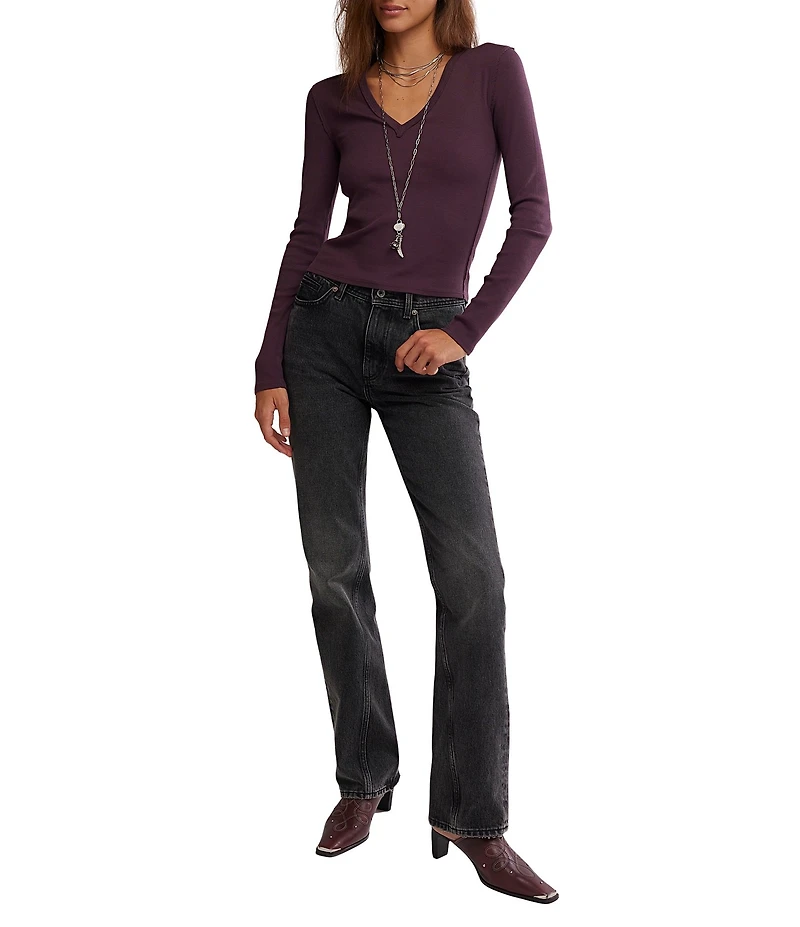 Free People Neria V-Neck Long Sleeve Exposed Seam Tee