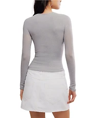 Free People Night Sky Glittering Stretch Crew Neck Long Sleeve Top