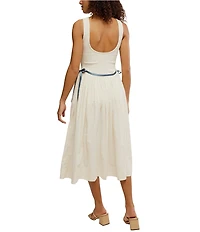 Free People Nightingale Scoop Neckline Sleeveless Smocked Midi Dress