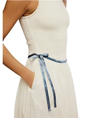 Free People Nightingale Scoop Neckline Sleeveless Smocked Midi Dress