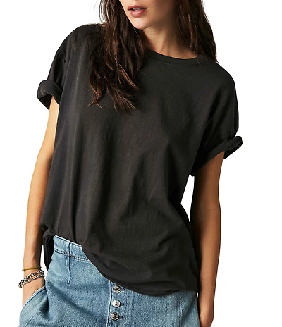 Free People Nina Short Sleeve Raw Edge Crew Neck Boxy Tee Shirt