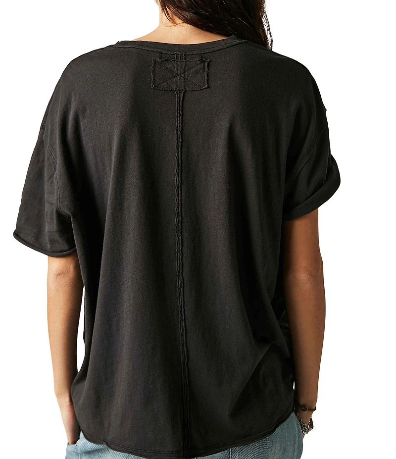 Free People Nina Short Sleeve Raw Edge Crew Neck Boxy Tee Shirt