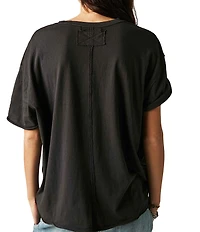 Free People Nina Short Sleeve Raw Edge Crew Neck Boxy Tee Shirt