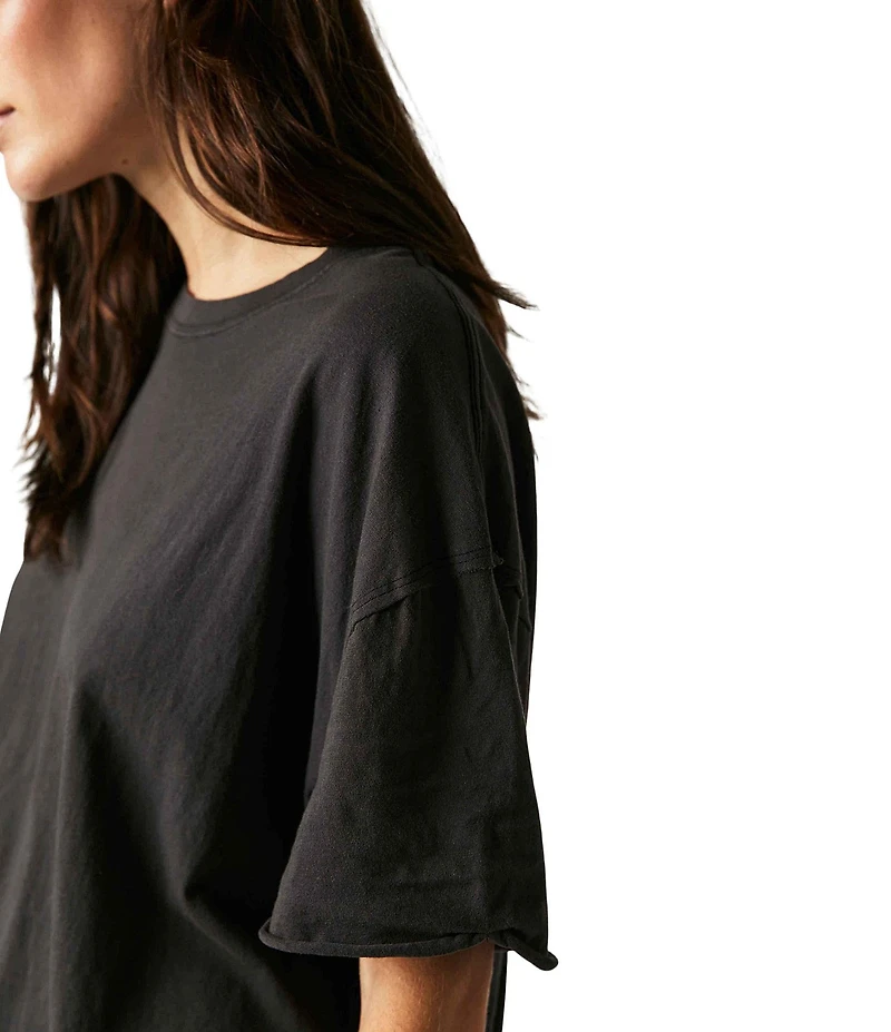 Free People Nina Short Sleeve Raw Edge Crew Neck Boxy Tee Shirt