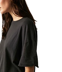 Free People Nina Short Sleeve Raw Edge Crew Neck Boxy Tee Shirt