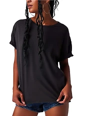 Free People Nina Short Sleeve Raw Edge Crew Neck Boxy Tee Shirt
