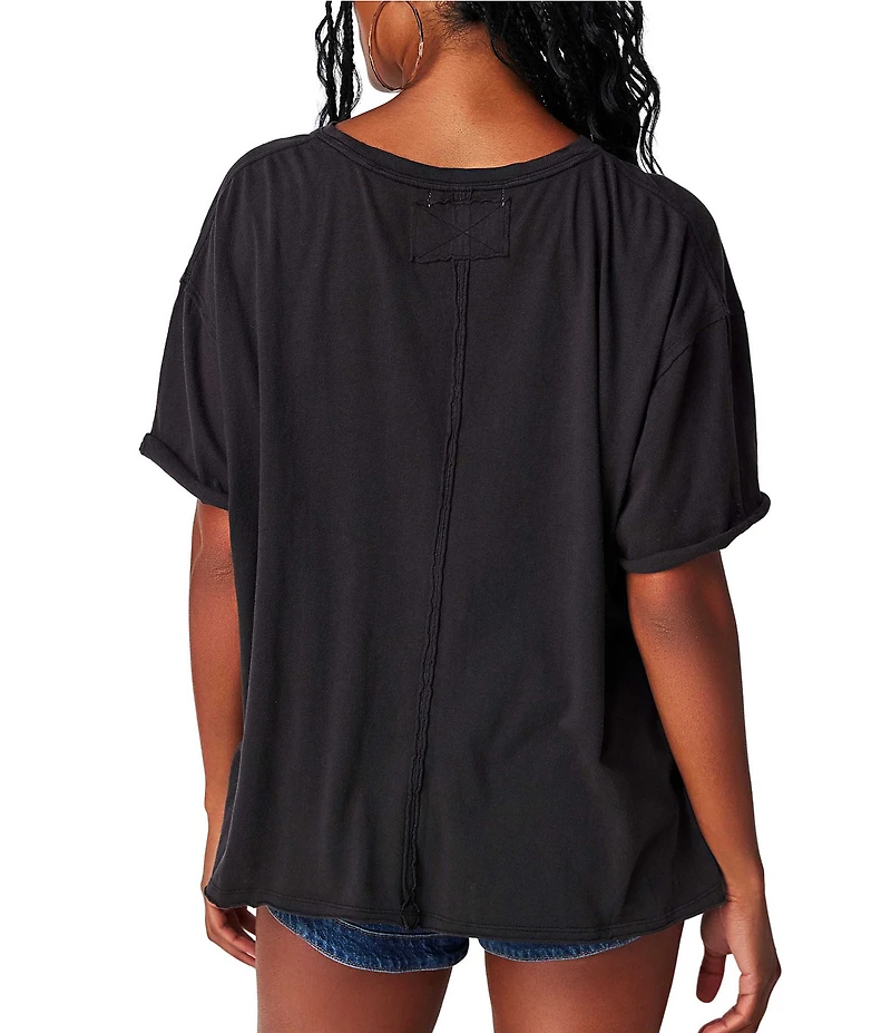 Free People Nina Short Sleeve Raw Edge Crew Neck Boxy Tee Shirt
