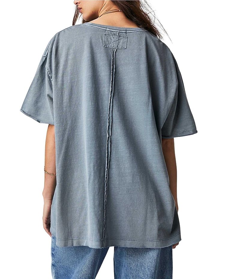 Free People Nina Short Sleeve Raw Edge Crew Neck Boxy Tee Shirt