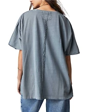 Free People Nina Short Sleeve Raw Edge Crew Neck Boxy Tee Shirt