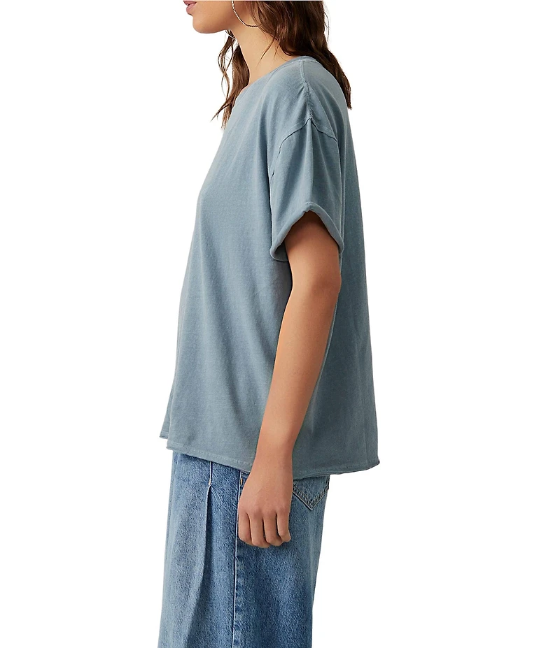 Free People Nina Short Sleeve Raw Edge Crew Neck Boxy Tee Shirt