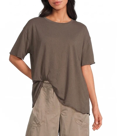 Free People Nina Short Sleeve Raw Edge Crew Neck Boxy Tee Shirt