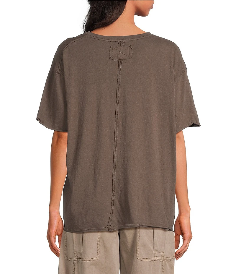 Free People Nina Short Sleeve Raw Edge Crew Neck Boxy Tee Shirt
