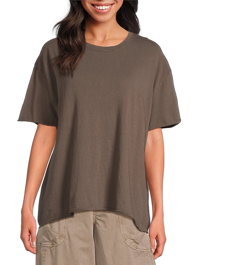 Free People Nina Short Sleeve Raw Edge Crew Neck Boxy Tee Shirt
