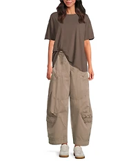 Free People Nina Short Sleeve Raw Edge Crew Neck Boxy Tee Shirt