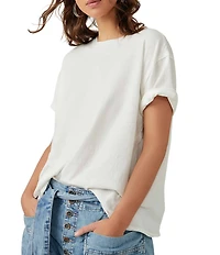 Free People Nina Short Sleeve Raw Edge Crew Neck Boxy Tee Shirt