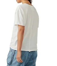 Free People Nina Short Sleeve Raw Edge Crew Neck Boxy Tee Shirt