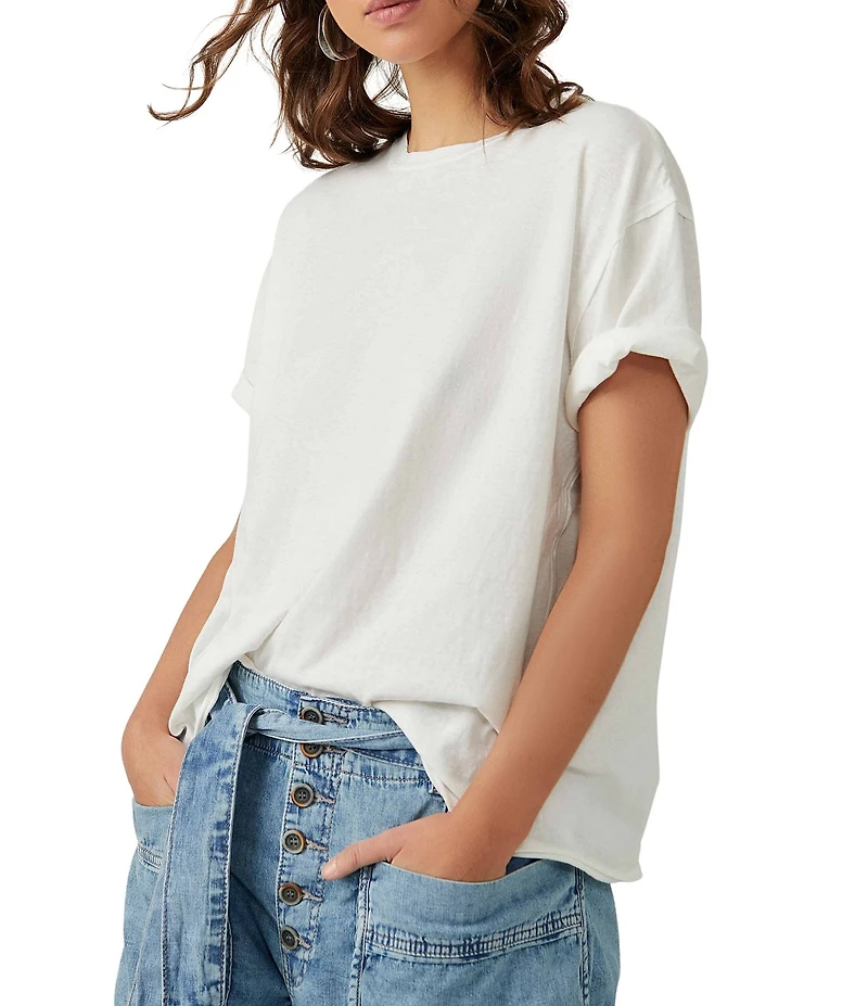 Free People Nina Short Sleeve Raw Edge Crew Neck Boxy Tee Shirt