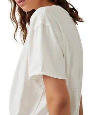Free People Nina Short Sleeve Raw Edge Crew Neck Boxy Tee Shirt