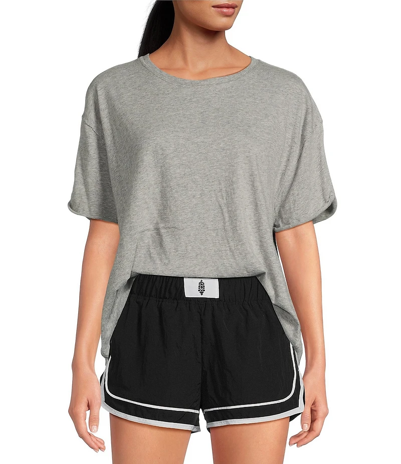 Free People Nina Short Sleeve Raw Edge Crew Neck Boxy Tee Shirt